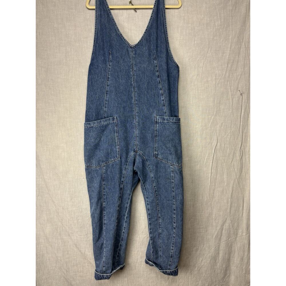 Free People We the Free High Roller Jumpsuit overall denim jeans Sz M Lagenlook - Picture 2 of 7